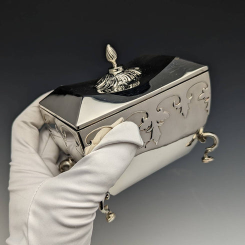 1913 British Antique Sterling Silver Tea Caddy Box Walker and Hall