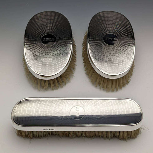 Around 1920 British Antique Sterling Silver Handle Brush Set of 3 Charles Henry Dumenil