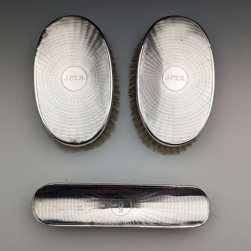 Around 1920 British Antique Sterling Silver Handle Brush Set of 3 Charles Henry Dumenil