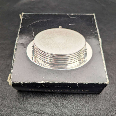 Set of 6 British Vintage Silver Plated Coasters Boxed