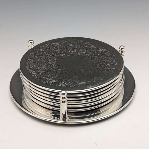 Set of 6 British Vintage Silver Plated Coasters Boxed