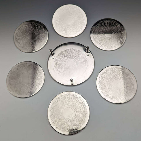 Set of 6 British Vintage Silver Plated Coasters Boxed