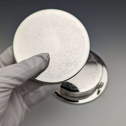 Set of 6 British Vintage Silver Plated Coasters Boxed
