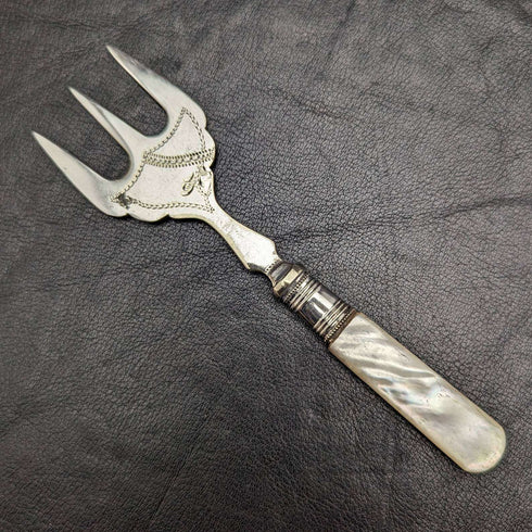 British vintage silver plate dessert cutlery set white butterfly shell handle