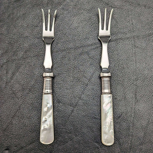 British vintage silver plate dessert cutlery set white butterfly shell handle