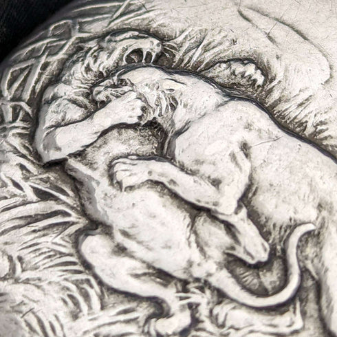 Around 1910 Antique Ulysse Nardin pocket watch Wild beast engraving Silver hunter case Works well