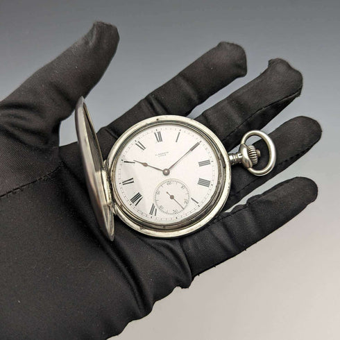 Around 1910 Antique Ulysse Nardin pocket watch Wild beast engraving Silver hunter case Works well