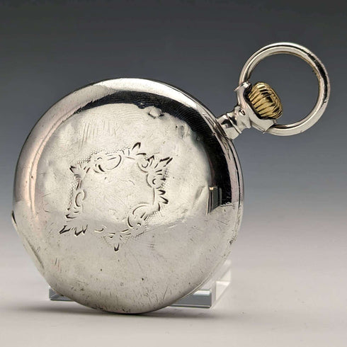 Around 1900 Antique Omega pocket watch silver side hunter case works well