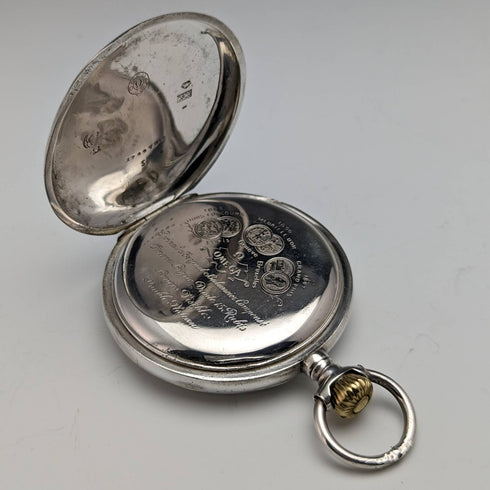 Around 1900 Antique Omega pocket watch silver side hunter case works well