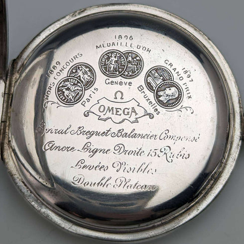 Around 1900 Antique Omega pocket watch silver side hunter case works well