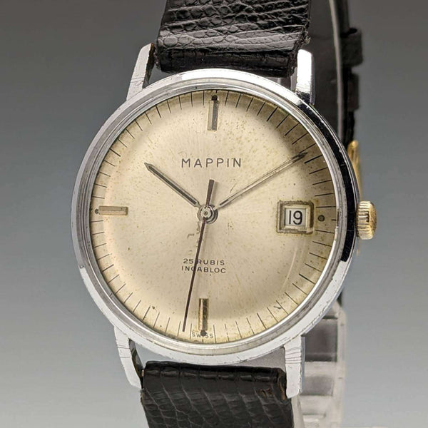 British Vintage MAPPIN self-winding watch 3 hands calendar metal case operation good