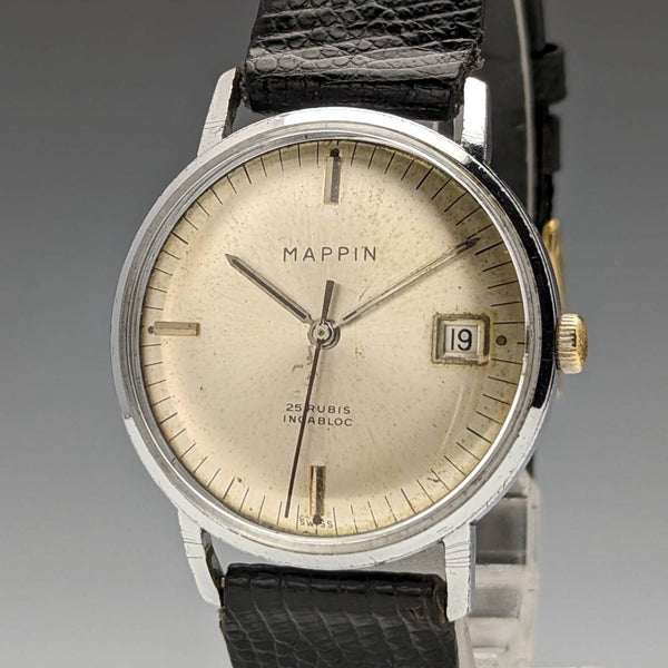 British Vintage MAPPIN self-winding watch 3 hands calendar metal case operation good