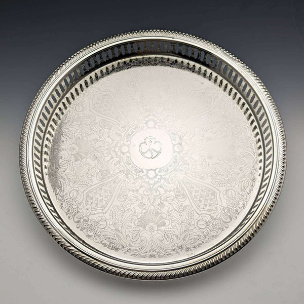 British Vintage Silver Plate Gallery Tray Diameter 28cm Paper Boxed