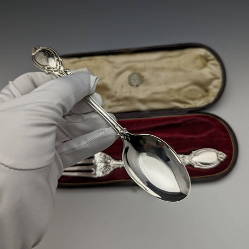 1851年 英国アンティーク 純銀製クリスニングカトラリーセット Foxall and Co ケース入