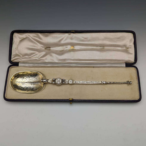 1910年 英国ヴィンテージ 純銀 大型アノイティングスプーン 85g ケース入り
