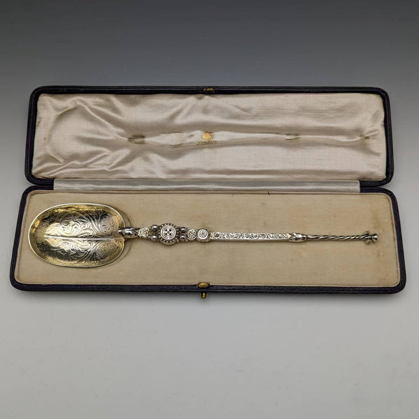 1910 British Vintage Pure Silver Large Annoting Spoon 85g Cased