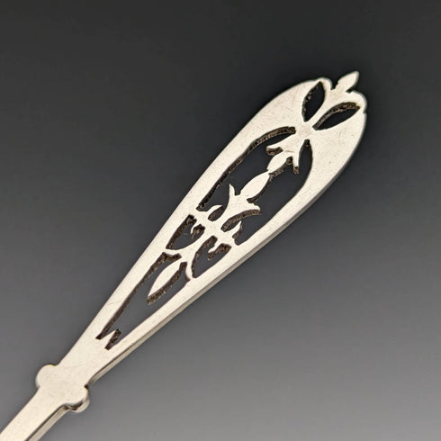 1907 British antique sterling silver teaspoon 6 & sugar tong set in case James Dixon