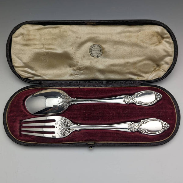 1851 British Antique Sterling Silver Christening Cutlery Set in Foxall and Co Case