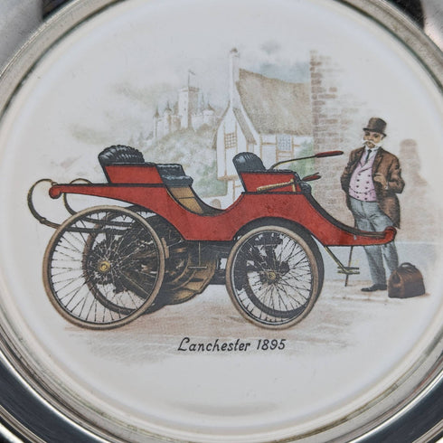 Set of 8 British Vintage Silver Plated Classic Car Printed Coasters