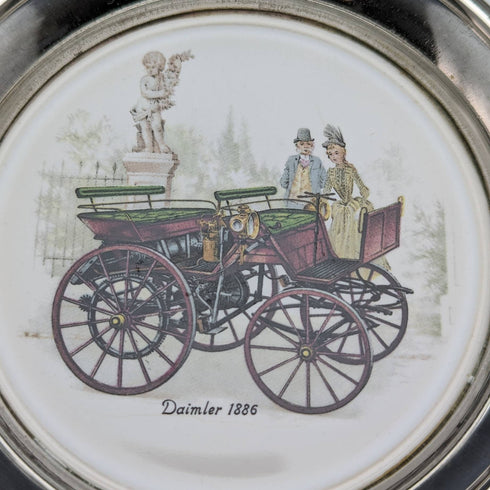 Set of 8 British Vintage Silver Plated Classic Car Printed Coasters
