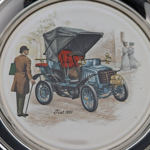 Set of 8 British Vintage Silver Plated Classic Car Printed Coasters