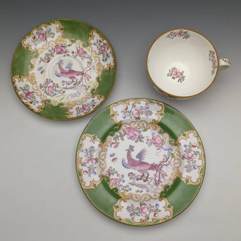 20世紀前半 英国ミントン ティーカップトリオ コカトリス グリーン