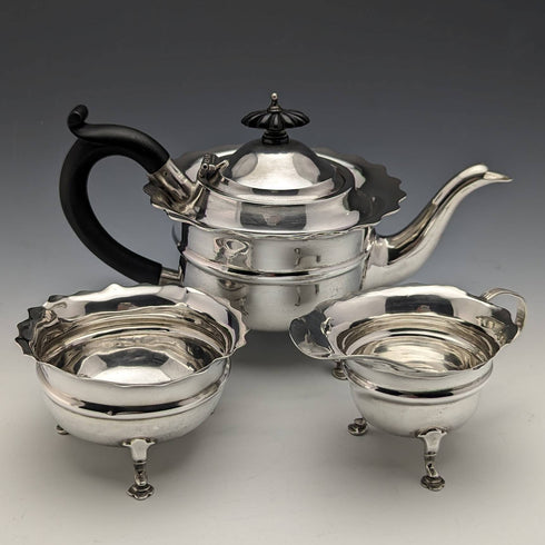 1905 British Antique Pure Silver (925 Silver) Bachelor Teapot 3 Piece Set Total 500g Charles Boyton