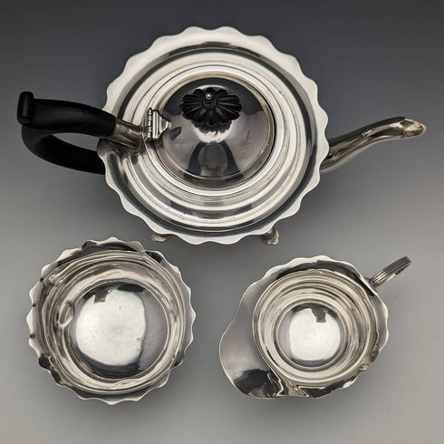 1905 British Antique Pure Silver (925 Silver) Bachelor Teapot 3 Piece Set Total 500g Charles Boyton