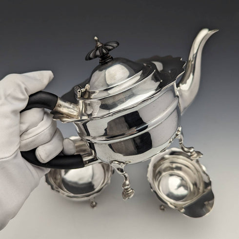 1905 British Antique Pure Silver (925 Silver) Bachelor Teapot 3 Piece Set Total 500g Charles Boyton