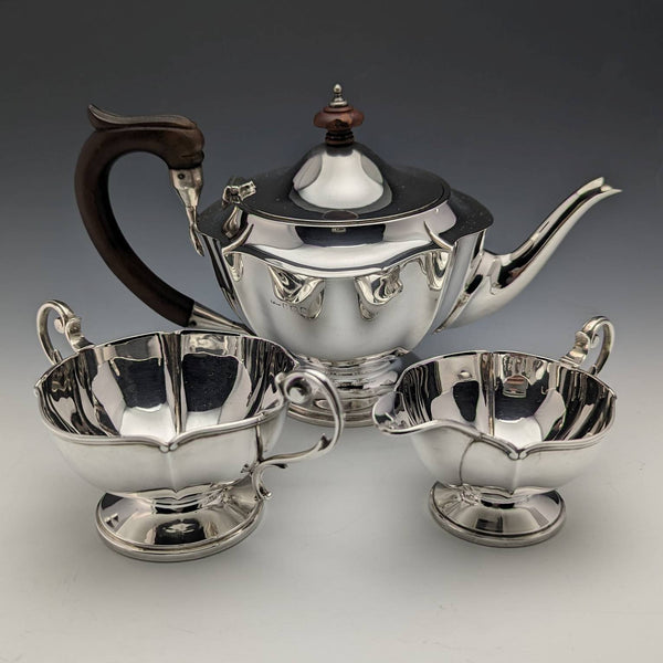 1917 British Antique Pure Silver (925 Silver) Bachelor Teapot 3 Piece Set Total 606g Henry Matthews