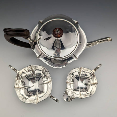 1917年 英国アンティーク 純銀(925シルバー) バチェラーティーポット3点セット 計606g Henry Matthews