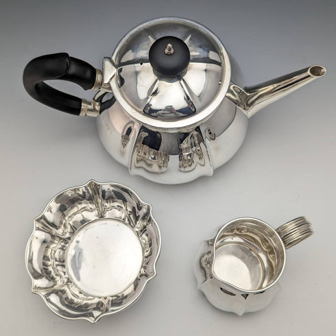 1906年 英国アンティーク 純銀(925シルバー) ティーポット3点セット 計783g Edward Barnard