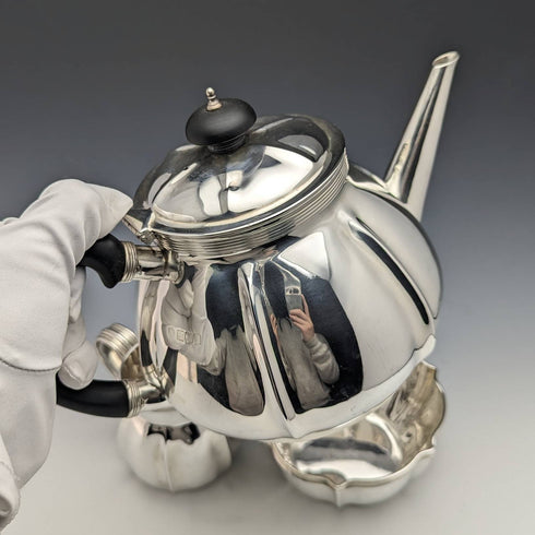 1906年 英国アンティーク 純銀(925シルバー) ティーポット3点セット 計783g Edward Barnard