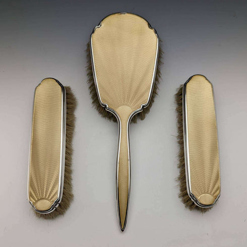 1939 British Vintage Sterling Silver Handle Brush Set of 3 with Enamel Decoration