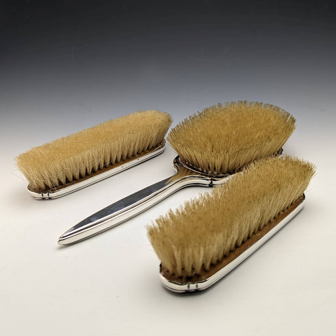 1939 British Vintage Sterling Silver Handle Brush Set of 3 with Enamel Decoration