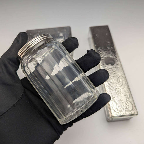 1863年 英国アンティーク 純銀蓋 ガラス容器 3個セット Pittway Brothers