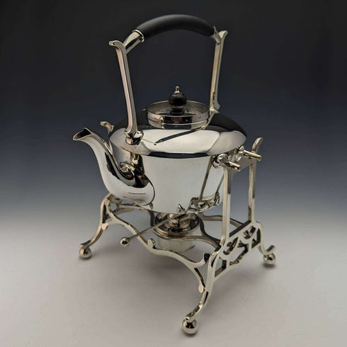 Around 1915 British Antique Silver Plate Kettle & Burner Stand Set Martin and Hall