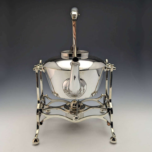 Around 1915 British Antique Silver Plate Kettle & Burner Stand Set Martin and Hall