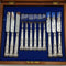 1856 British antique sterling silver cutlery 6 pair set boxed Harrison Brothers