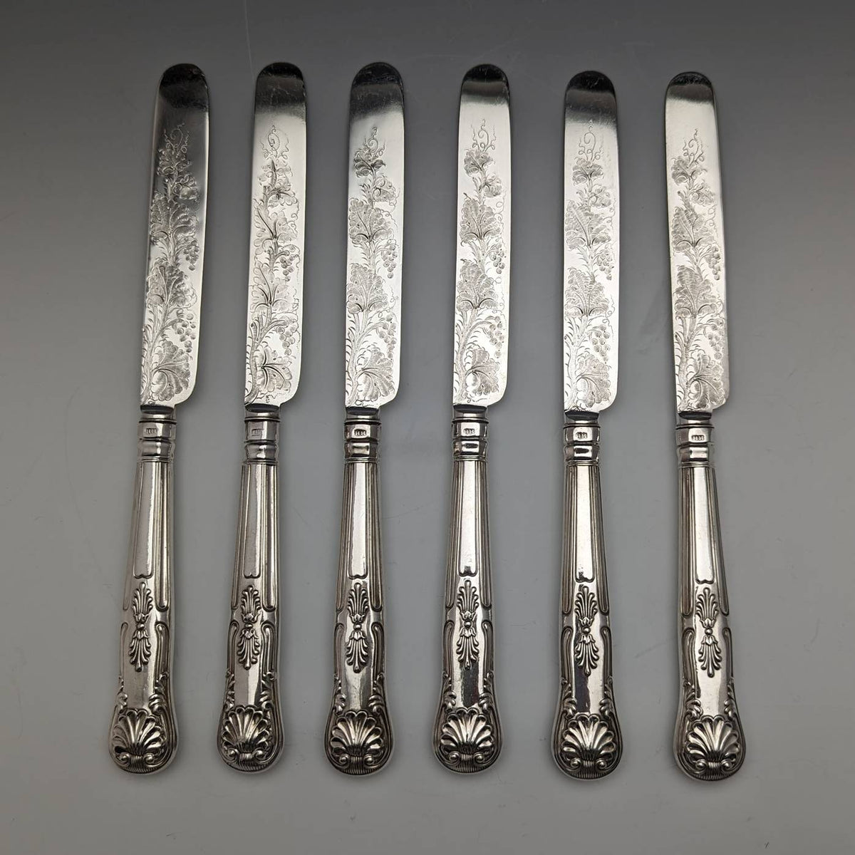 1856 British antique sterling silver cutlery 6 pair set boxed