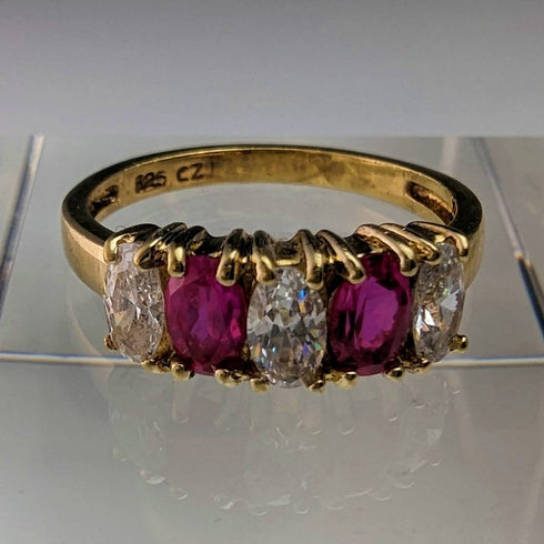 ヴィンテージ ジュエリー 2色ストーン ゴールドトーン スターリングシルバーリング(12号)指輪