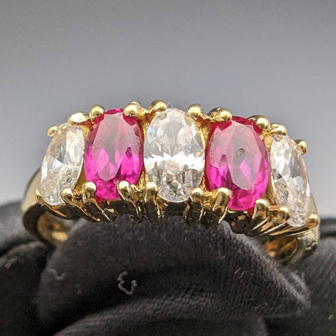 ヴィンテージ ジュエリー 2色ストーン ゴールドトーン スターリングシルバーリング(12号)指輪