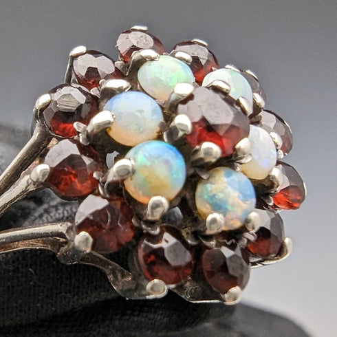 英国ヴィンテージ ジュエリー ガーネット&パール スターリングシルバーリング