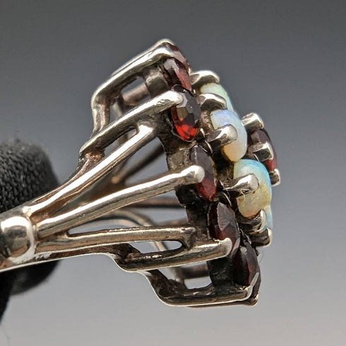 英国ヴィンテージ ジュエリー ガーネット&パール スターリングシルバーリング