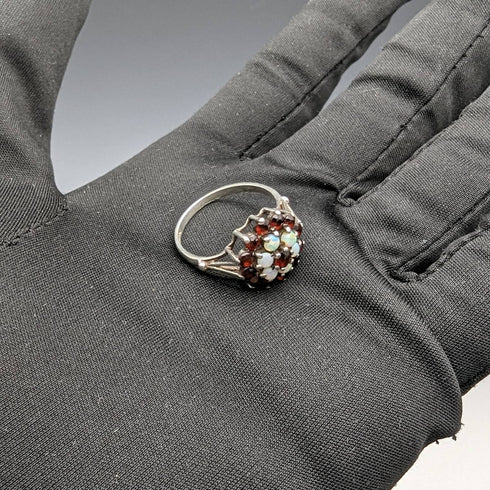 英国ヴィンテージ ジュエリー ガーネット&パール スターリングシルバーリング