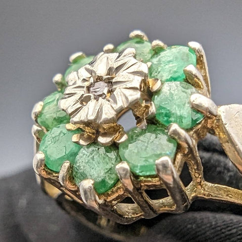 英国ヴィンテージ ジュエリーエメラルド&ダイヤ スターリングシルバーリング