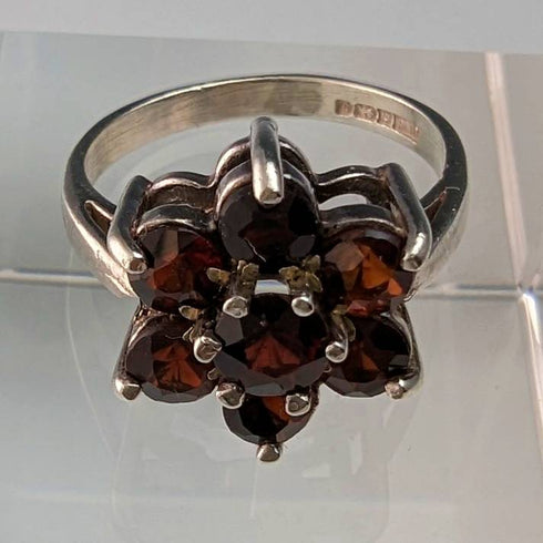 British Vintage Jewelry Garnet Sterling Silver Ring