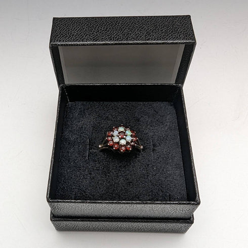 英国ヴィンテージ ジュエリー ガーネット&パール スターリングシルバーリング