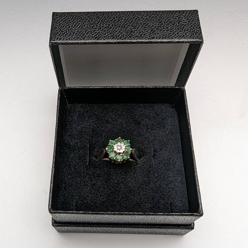 英国ヴィンテージ ジュエリーエメラルド&ダイヤ スターリングシルバーリング