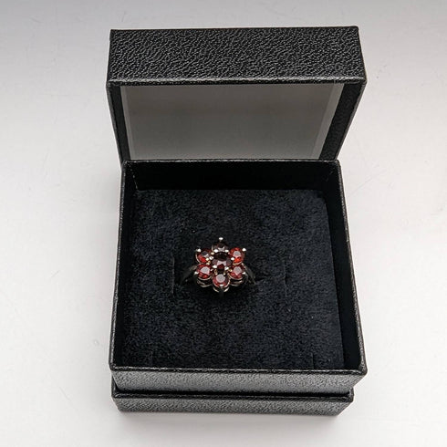 British Vintage Jewelry Garnet Sterling Silver Ring